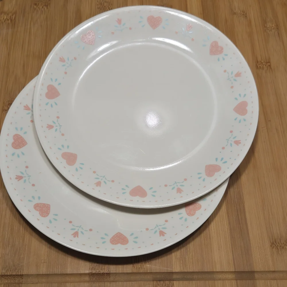 Set of 2 Forever Yours Dinner Plates, country farmhouse hearts 10 1/4